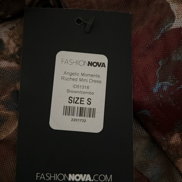 Angelic Moments Ruched Mini Dress - Brown/combo Size S - Picture 5 of 5